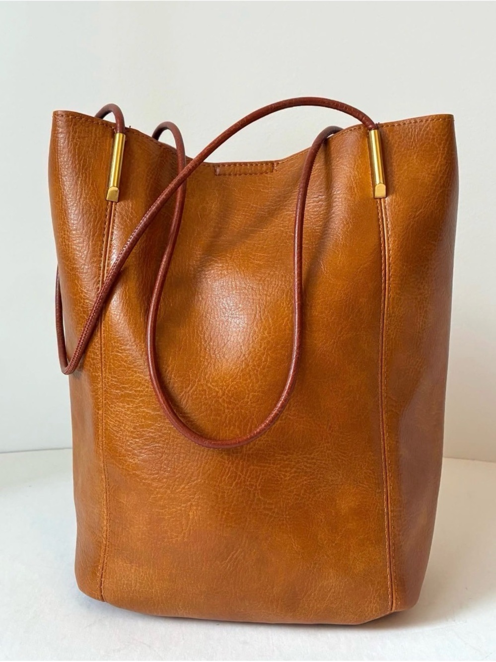 Antik Kraft Cognac Leather Tote with Gold Hardware